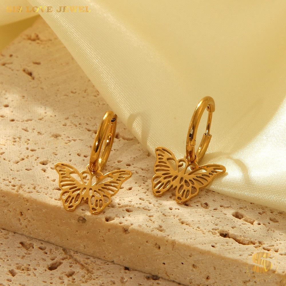 Butterfly Dangle Hoop Earrings S044