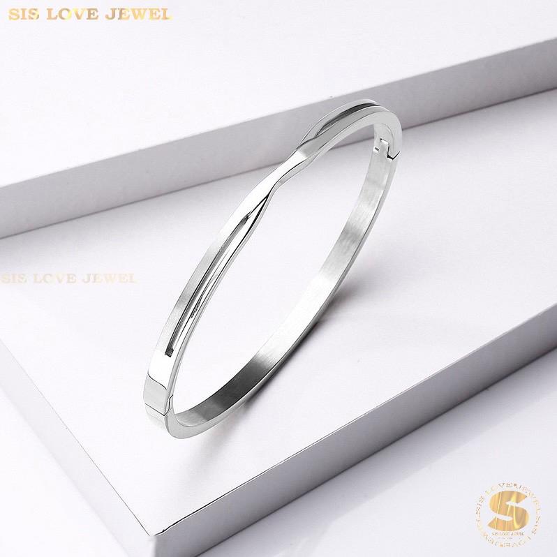 Cross Oval Bangle H099 Silver