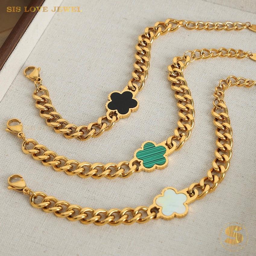 Flower Thick Chain Bracelet B134 Black