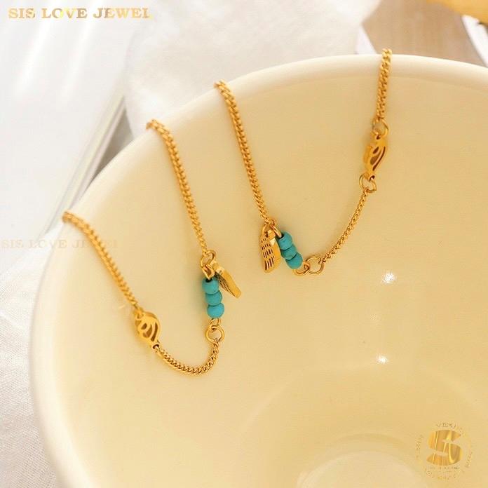 Gold Plated Leaf Charm Anklet with Turquoise Bead A021