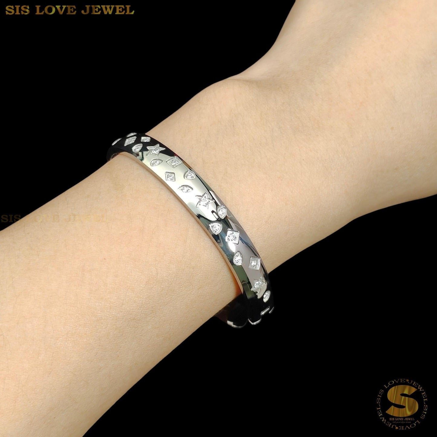 Half Row Zirconia Bangle H155 Silver