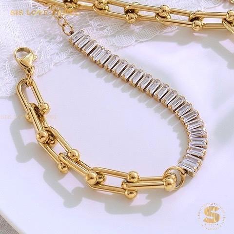 Half Zirconia Chain Bracelet B137