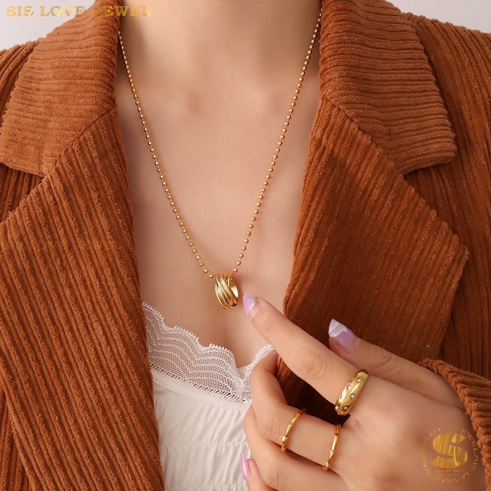 Intertwined Circles & Beads Necklace N093