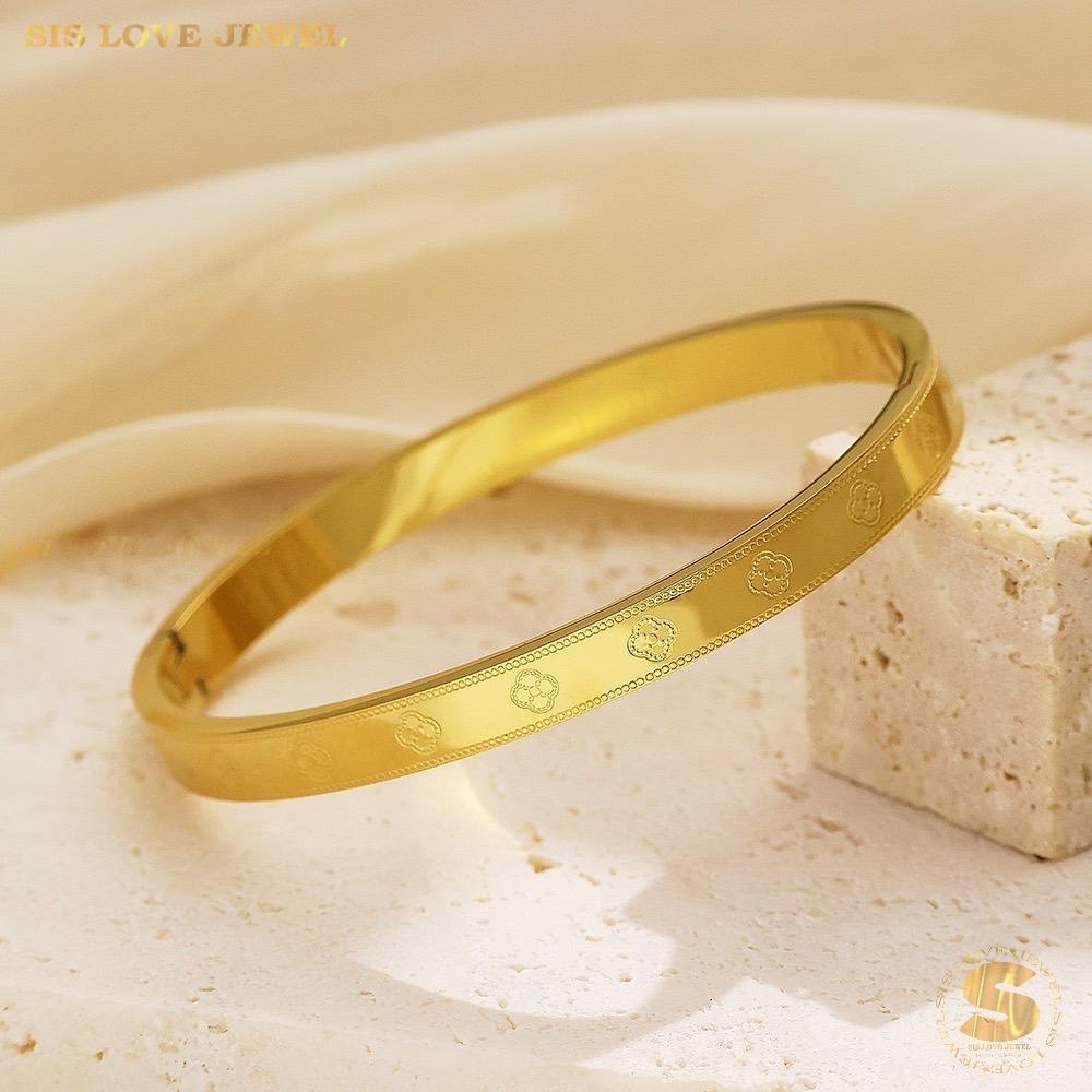 Mini Flower Oval Bangle H164 Gold