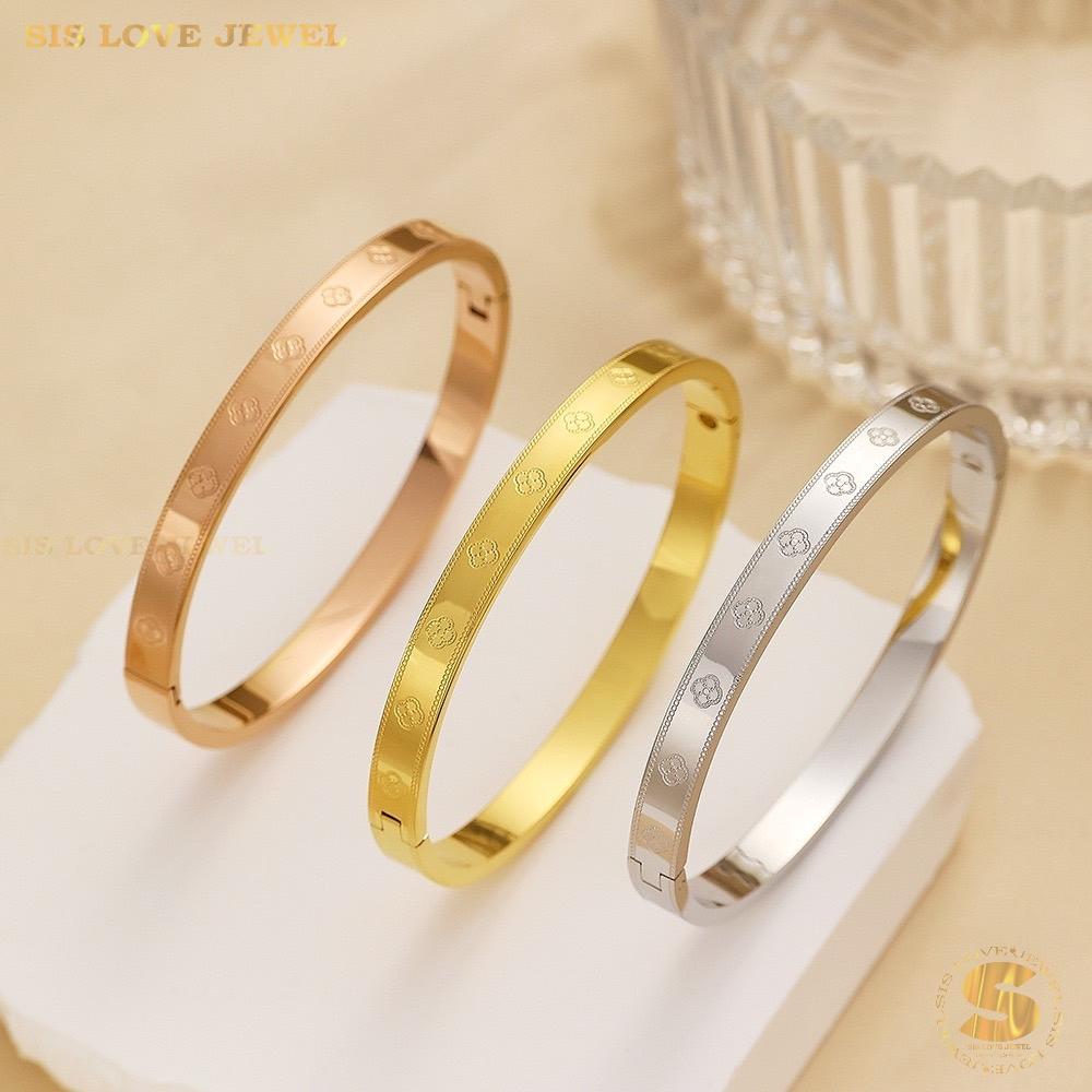 Mini Flower Oval Bangle H164 Silver