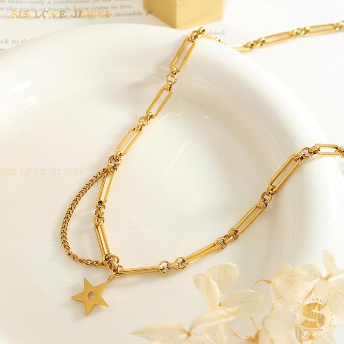 Paperclip Chain Star Necklace N023