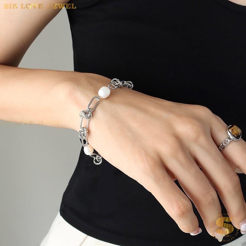 Pearl Silver Chain Bracelet B045 Silver