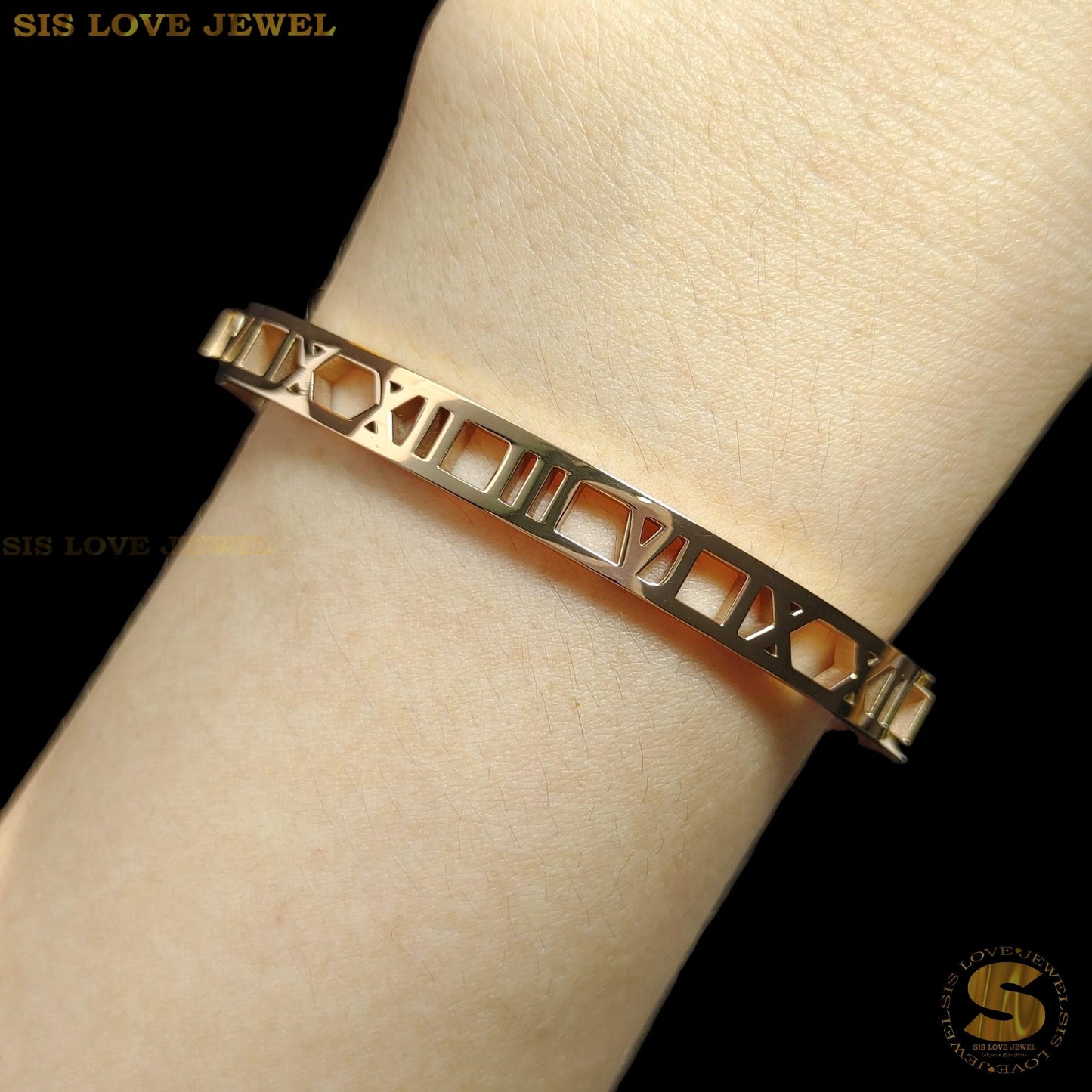 Roman Number Bangle H037 Rose Gold