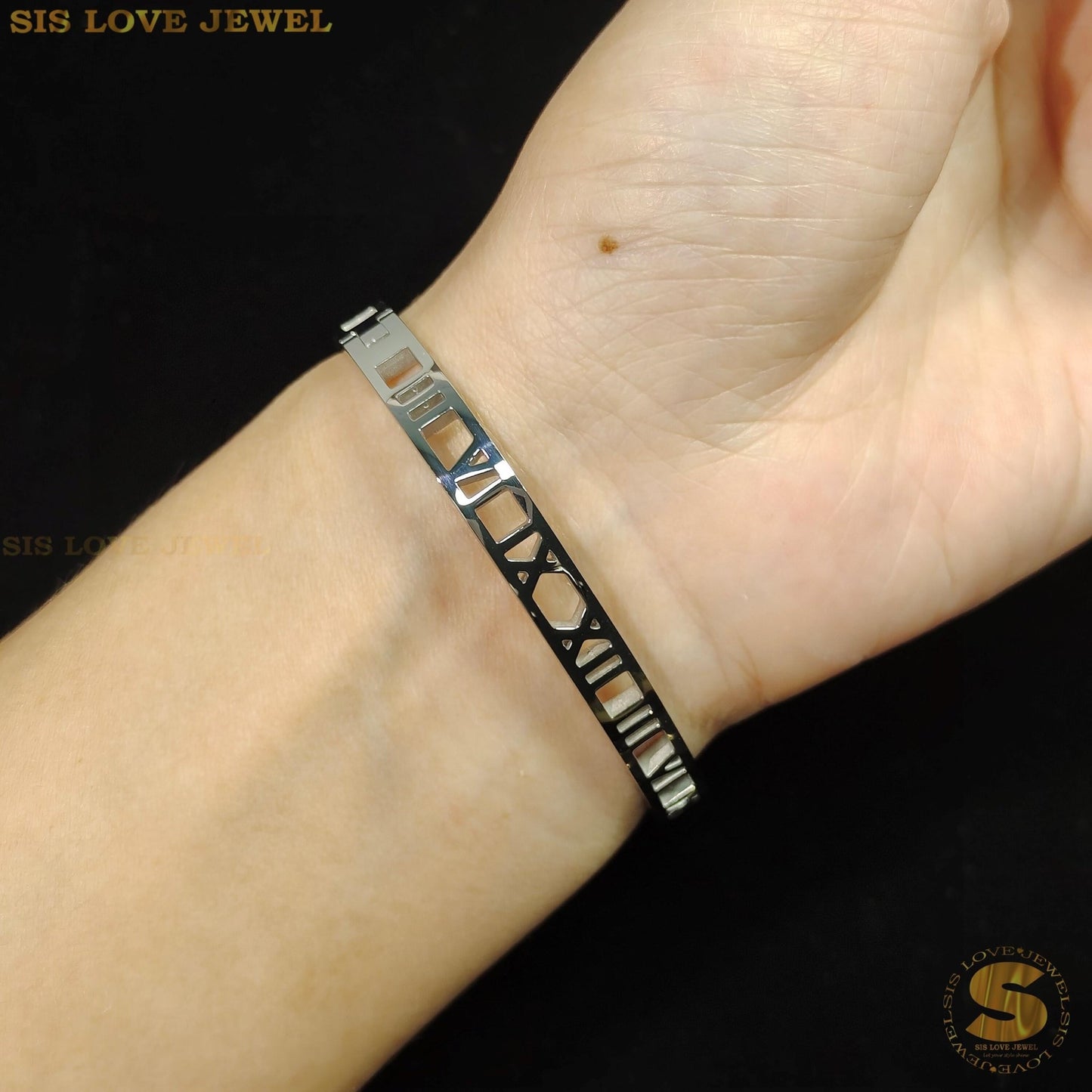 Roman Number Bangle H037 Silver