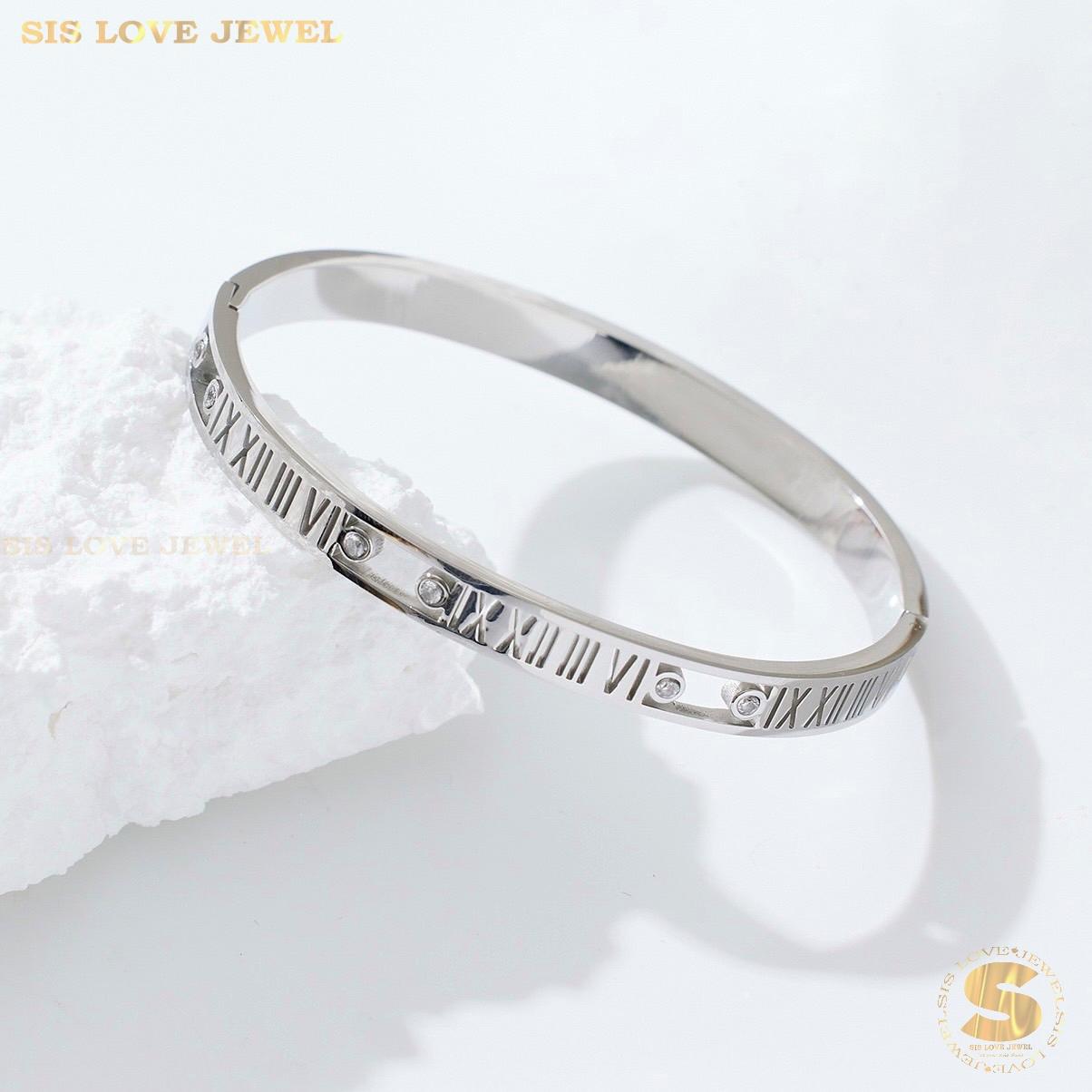 Roman Number Bangle H041 Silver