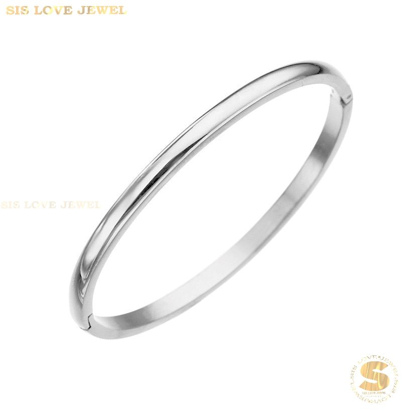 Minimalist Silver Bangle Plain Titanium Steel Bracelet – Sis Love