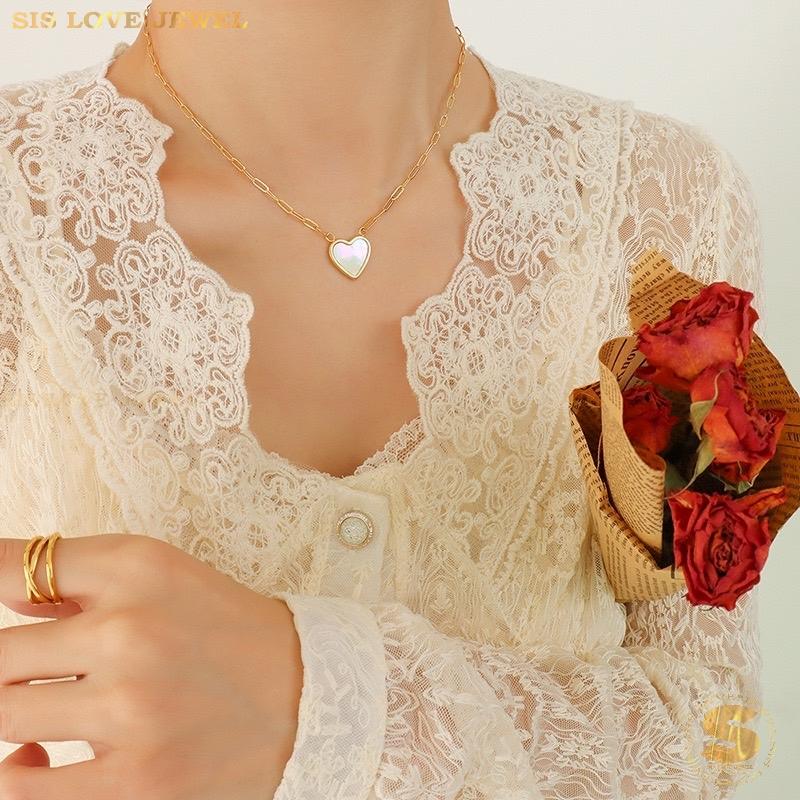 Shell & Love Pendant Paperclip Necklace N108