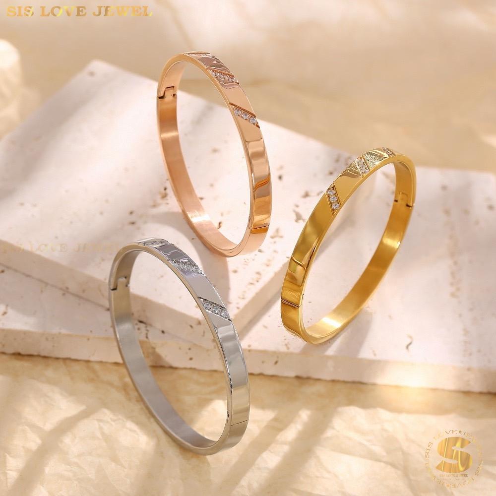 Simple Zirconia Oval Bangle H126 Silver