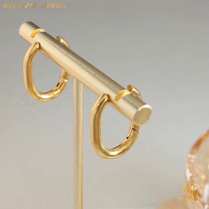 Sleek Rectangular Gold Hoops Earrings S020