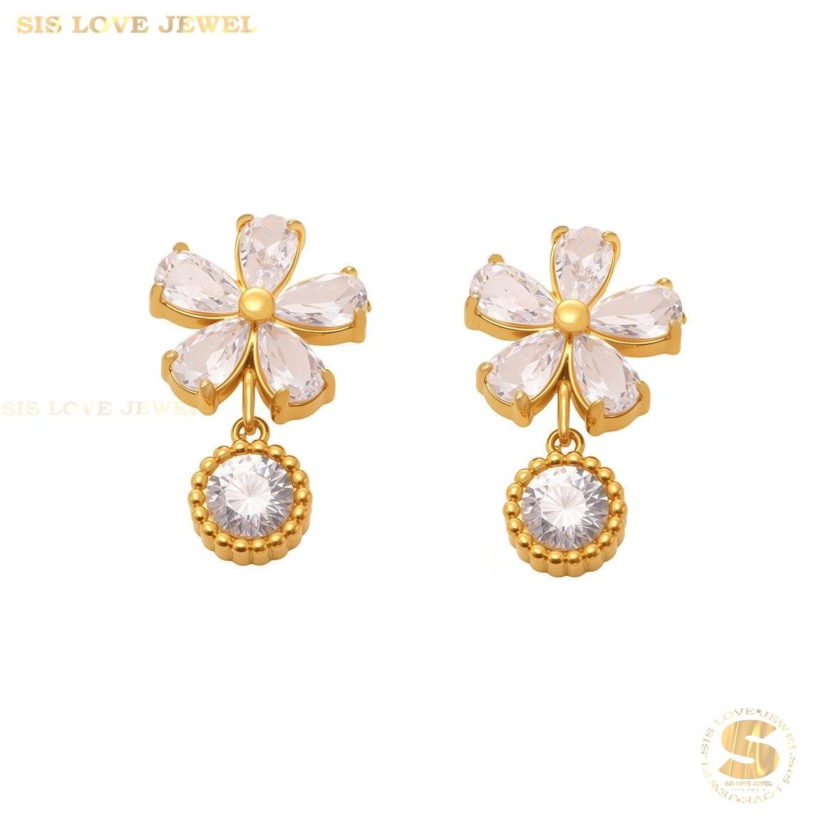 Sparkling Flower Drop Earrings S049