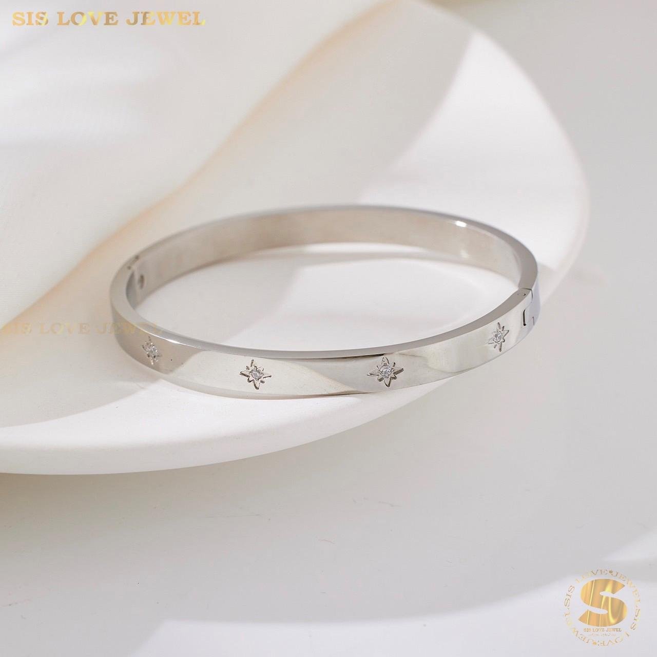 Star Zirconia Silver Bangle H047 Silver