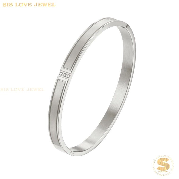 Silver Zirconia Oval Bangle Bracelet Minimalist Women's Jewelry