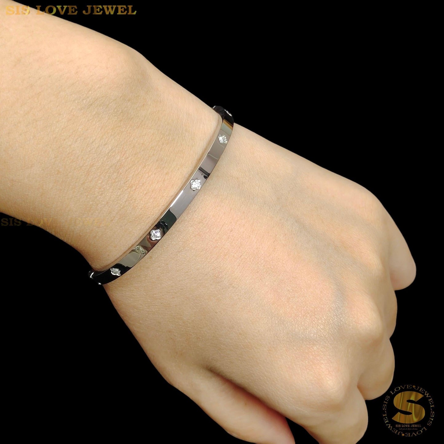 Starlight Zirconia Silver Bangle H102 Silver