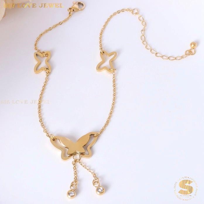 Triple Butterfly Charm Gold Plated Anklet A024