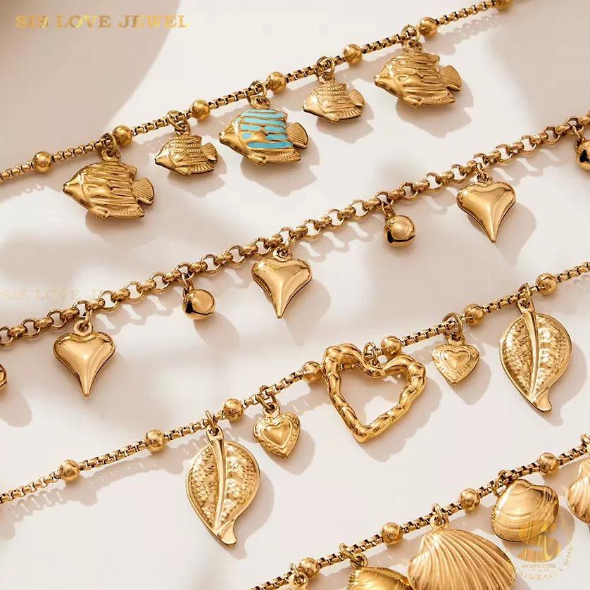 Sweet 18K Gold Heart Bell Bracelet B250