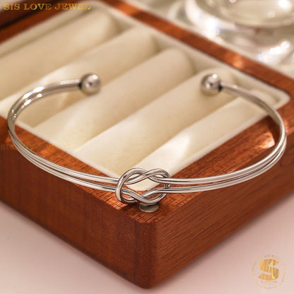 Knot 2-Layer Adjustable Silver Bangle H114 Silver