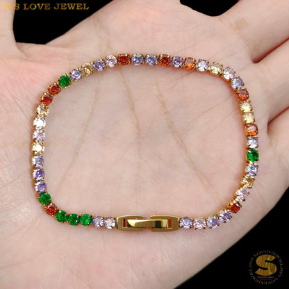 Colorful Cubic Zirconia Tennis Thin Bracelet B148