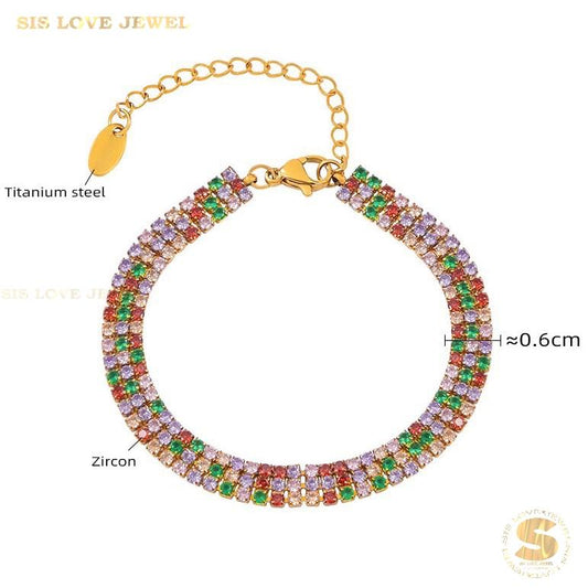 Colorful Cubic Zirconia 3-Layer BraceletB146 Colorful