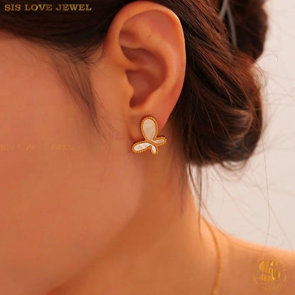 Gold Plated Butterfly Stud Earrings Necklace Set