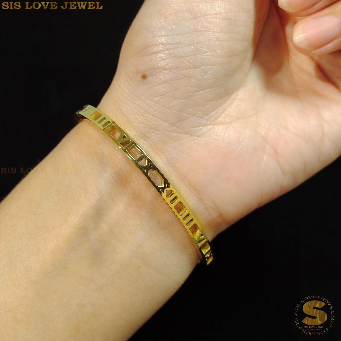 Roman Number Bangle H036 Gold