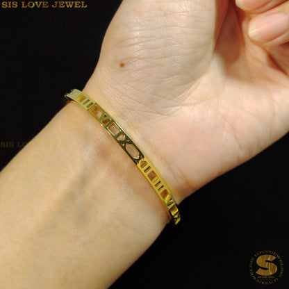 Roman Number Bangle H036 Gold