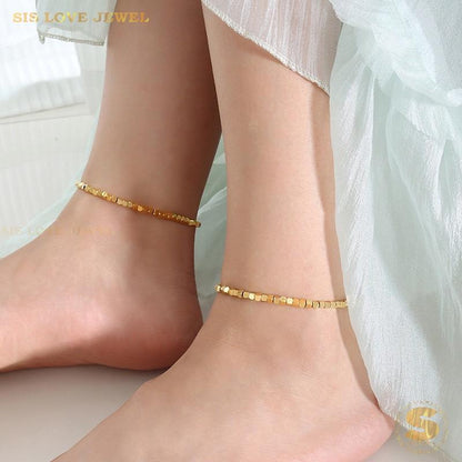 Cube Bead Gold Plated Anklet A033