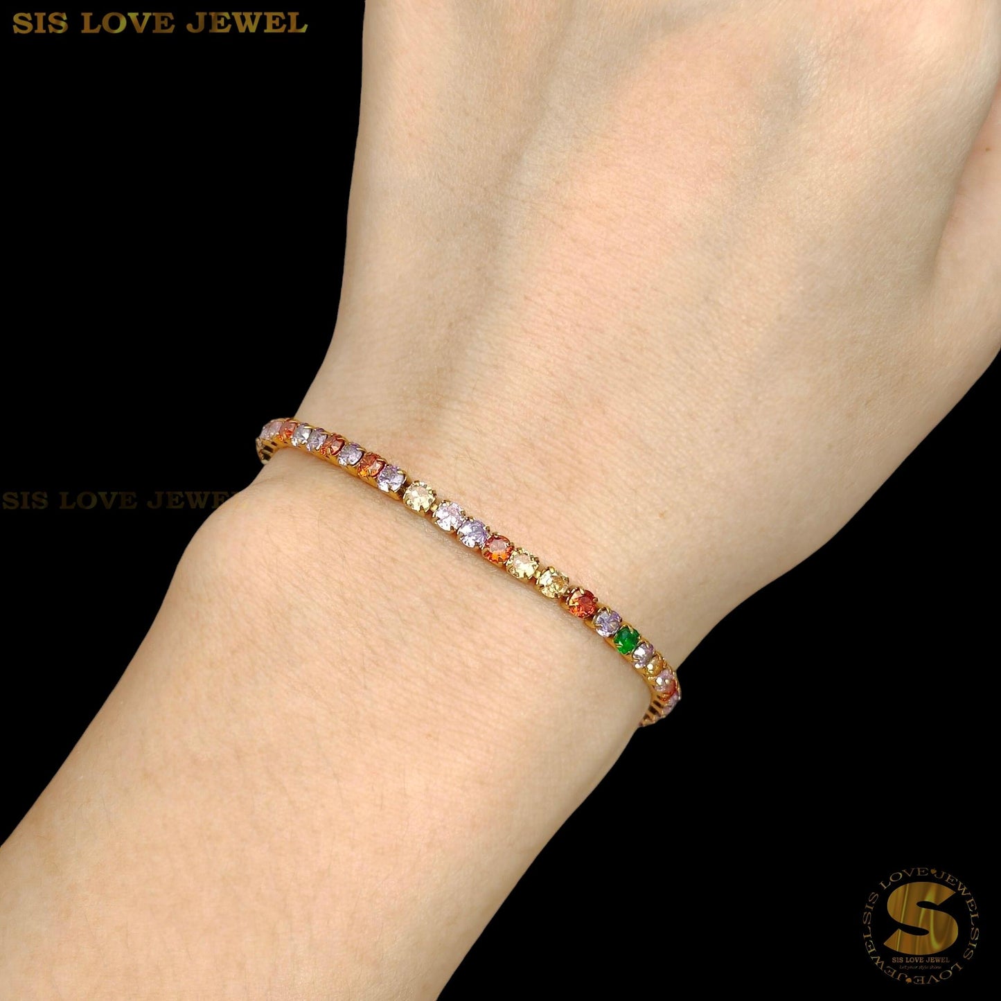 Colorful Cubic Zirconia Tennis Thin Bracelet B148