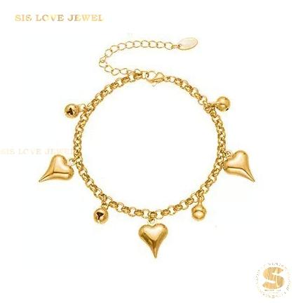 Sweet 18K Gold Heart Bell Bracelet B250