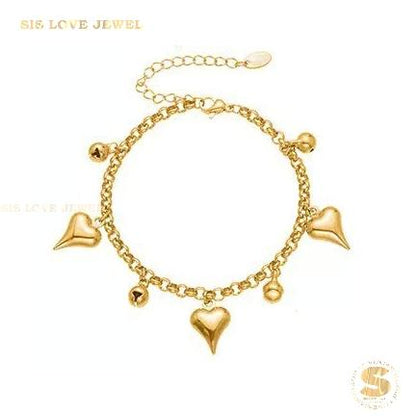 Sweet 18K Gold Heart Bell Bracelet B250