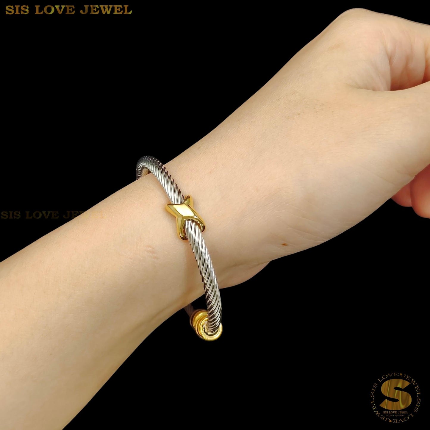 Silver Color + Gold Plated Adjustable Bangle H161