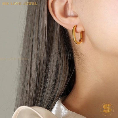 Sleek Rectangular Gold Hoops S020