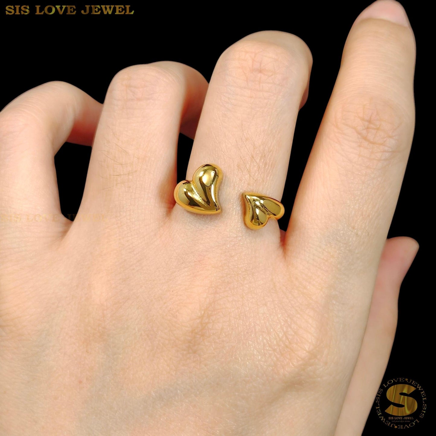 Sweet 18K Gold Double Love Ring R142