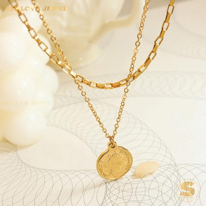Double Layer Gold Plated Tag Necklace N035