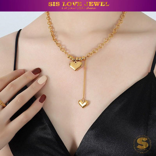 Double Love Heart Pendant Necklace N088