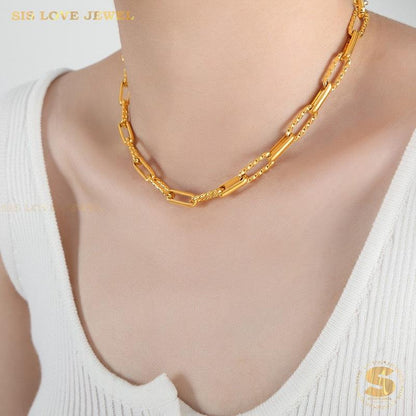 Paperclip Chain Necklace & Bracelet Set