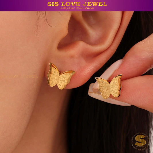 3d Gold Plated Butterfly Studs S018