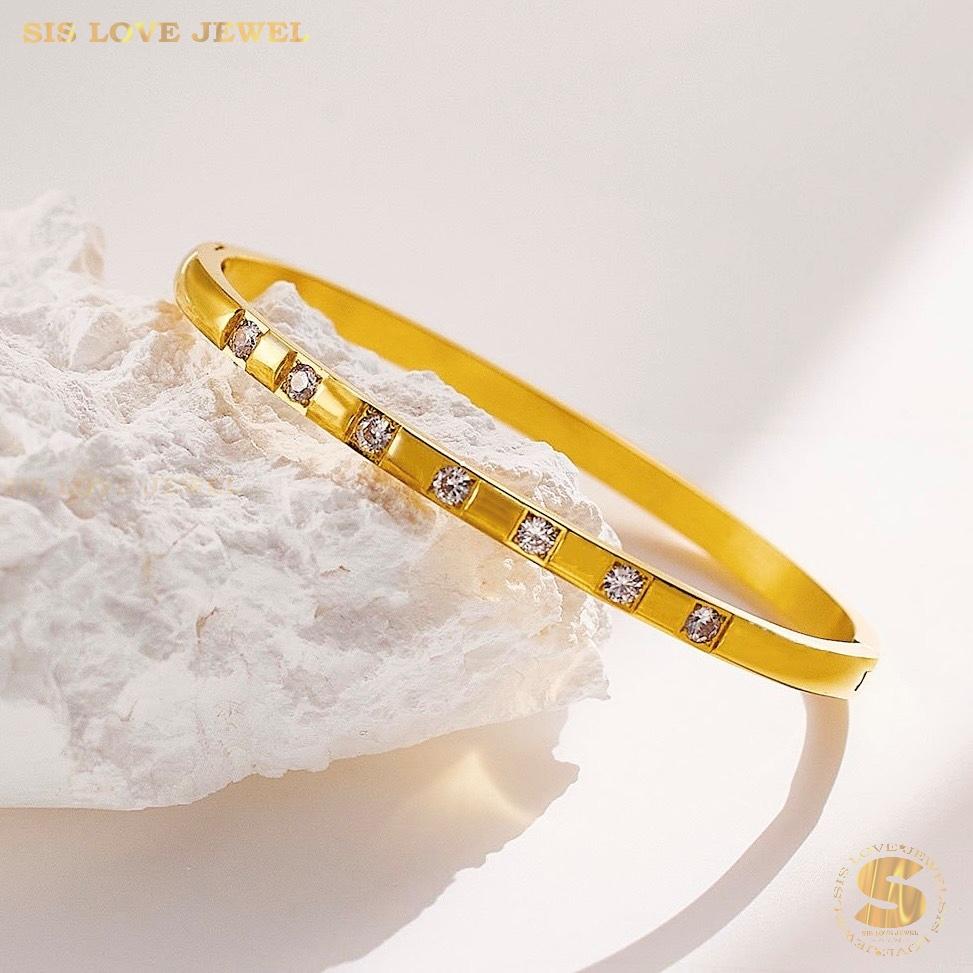 Half Row Zirconia Bangle H023 Gold