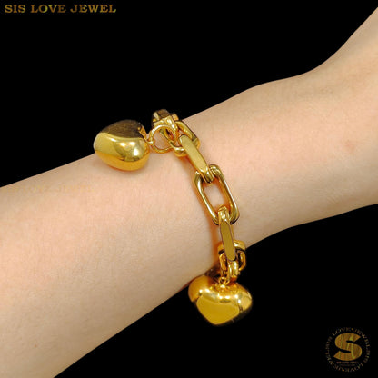 Chunky Heart Charm Gold Bracelet B266