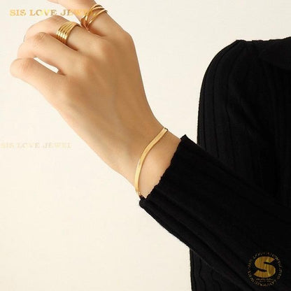 Snake Chain Simple Gold Bracelet B005 Gold