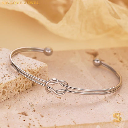 Knot 2-Layer Adjustable Silver Bangle H114 Silver