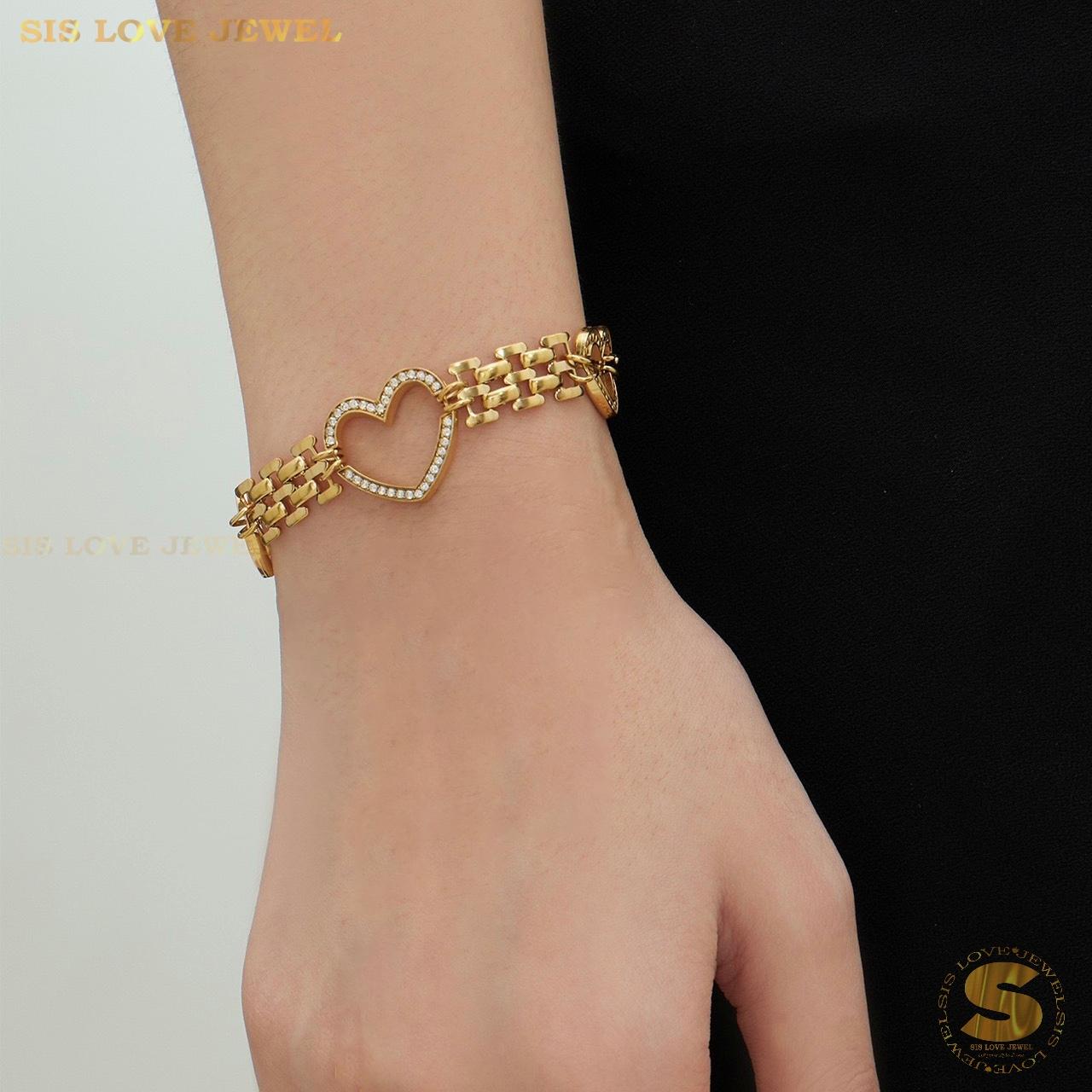 Zircon Heart Chunky Chain Bracelet B260