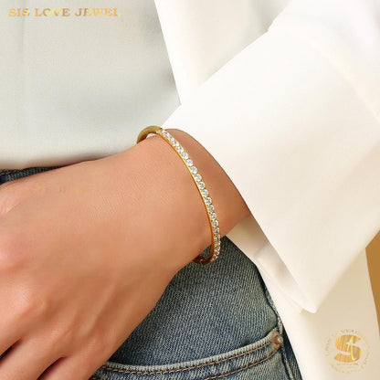 Half Row Zircon Bangle H024 Gold