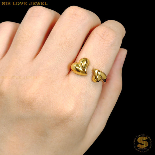 Sweet 18K Gold Double Love Ring R142