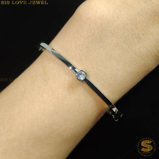 Silver Color Dimond Thin Oval Bangle H094