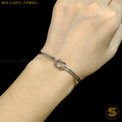 Silver Color Love Knot 2 Layers Adjustable Bangle H114